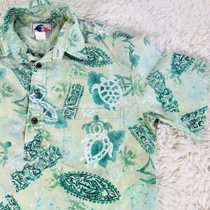 Vintage Nui Nui Aloha Hawaiian Shirt Men's Medium Green Turtle Tiki Short Sleeve